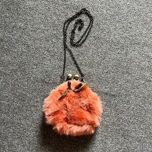 VTG Faux Fur Crossbody Shoulder Mini Purse Evening Bag Kiss Lock Chain Strap Y2K